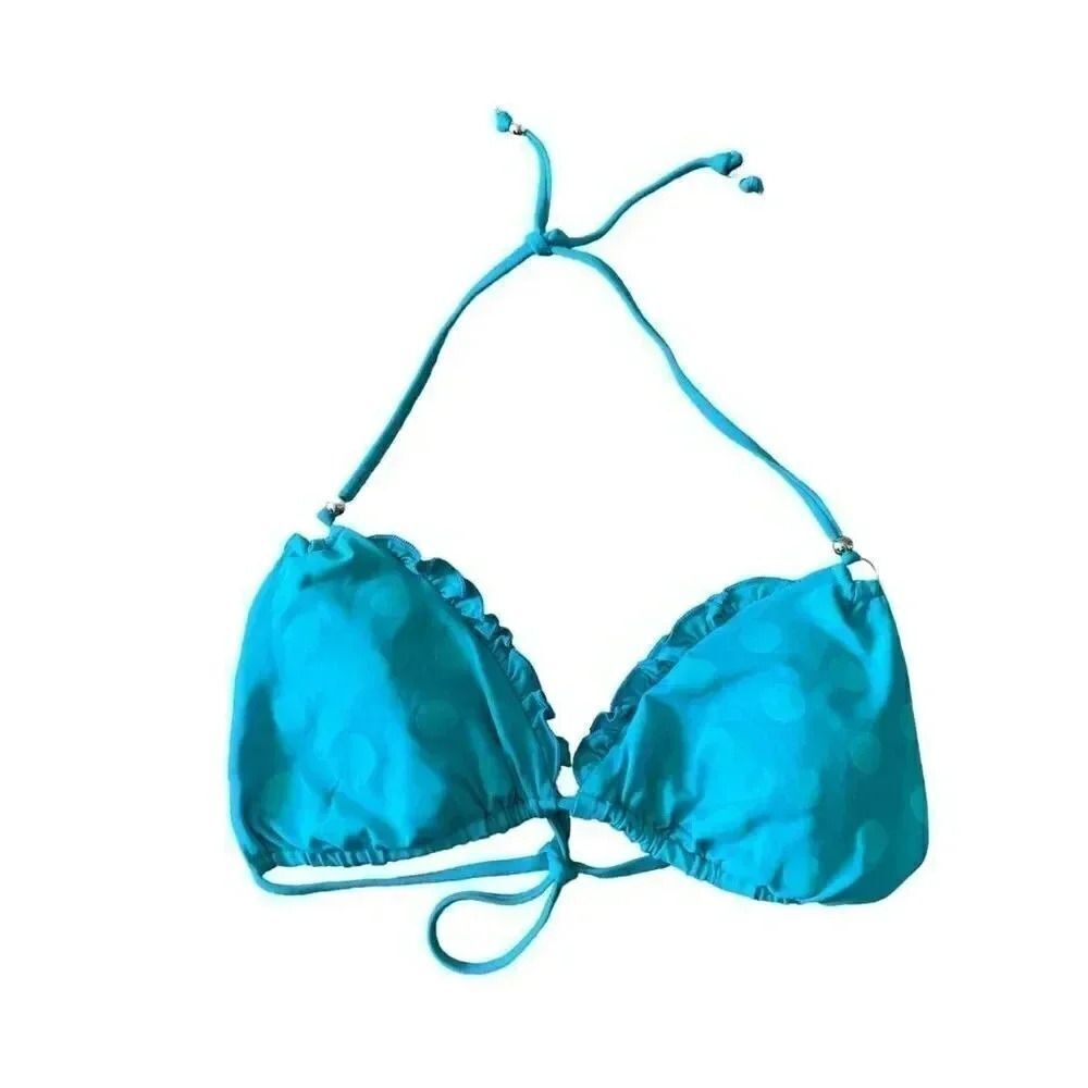 Vitamin A Turquoise Polka Dot Ruffle Triangle Shape Spaghetti Straps Womens SZ S